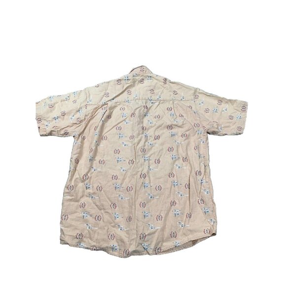 Vintage Summa Shirt Men Small Beige Aztec Print Linen Rayon Button Up Western - Picture 2 of 7